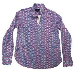 NWT J.Crew Womens XS Pink Blue Chevron Stripe Long Sleeve Casual Popover Shirt